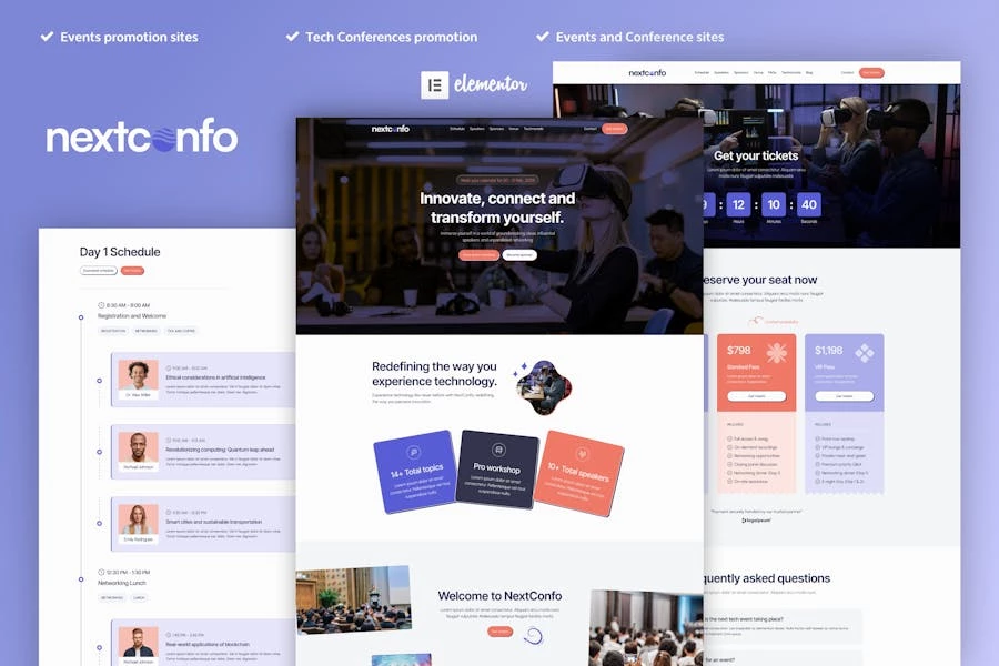 NextConfo – Kit de plantillas Elementor Pro para eventos y conferencias