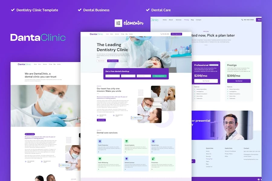 Danta Clinic – Template Kit Elementor Pro para dentistas y clínicas dentales