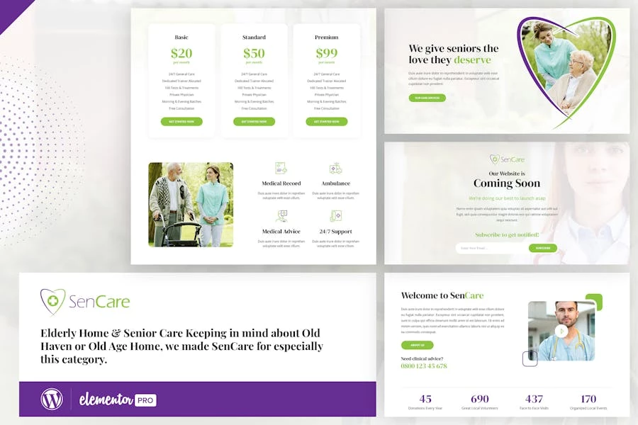 SenCare – Template Kit Elementor para el cuidado de ancianos