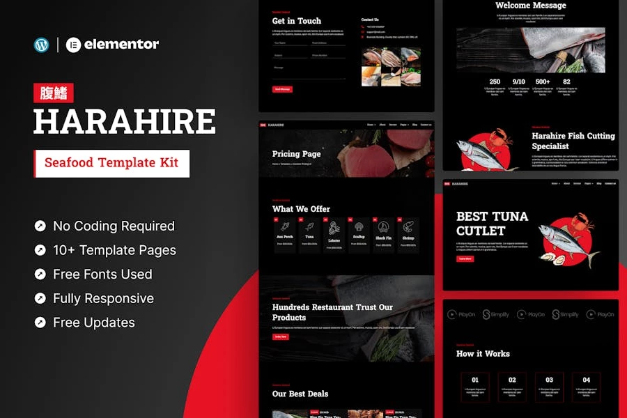 Harahire – Template Kit Elementor Pro para mariscos