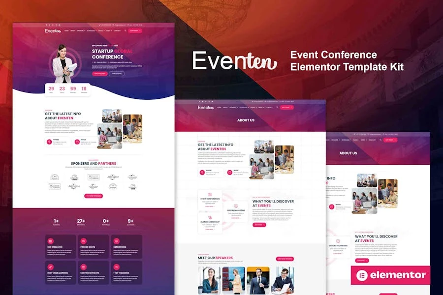 Eventen – Template Kit Elementor Pro para conferencias y eventos