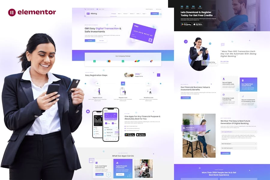 Abang – Template Kit Elementor para banca digital e inversión financiera