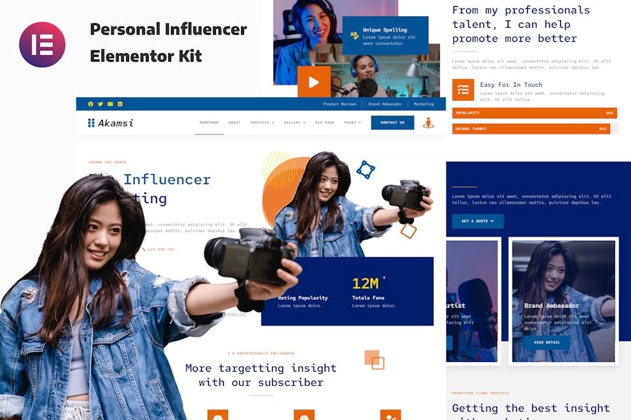 Akamsi – Template Kit Elementor de influencers personales