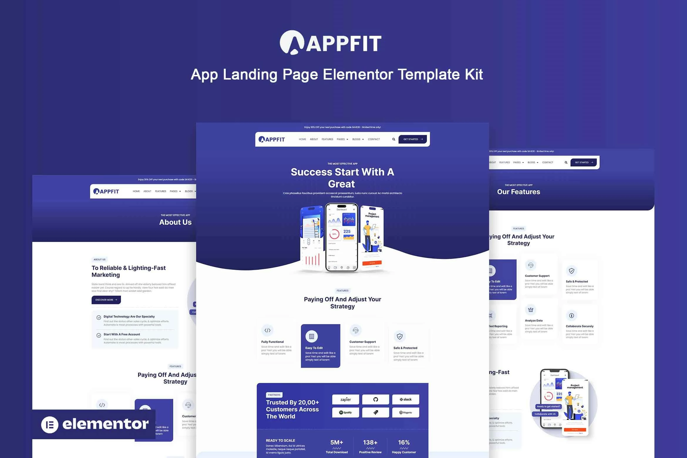 Appfit – Kit de Plantillas Elementor Pro para la página de destino de la aplicación