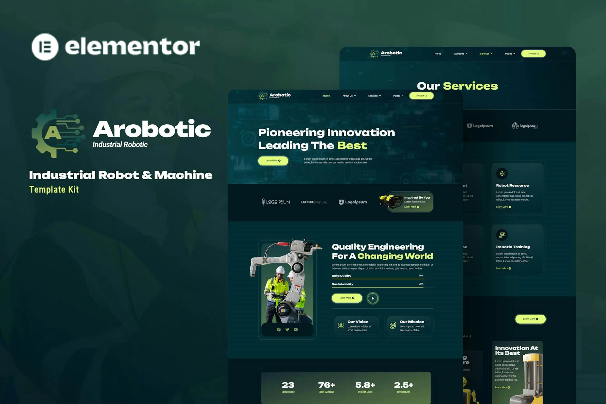 Arobotic – Kit de plantillas Elementor para robots y máquinas industriales