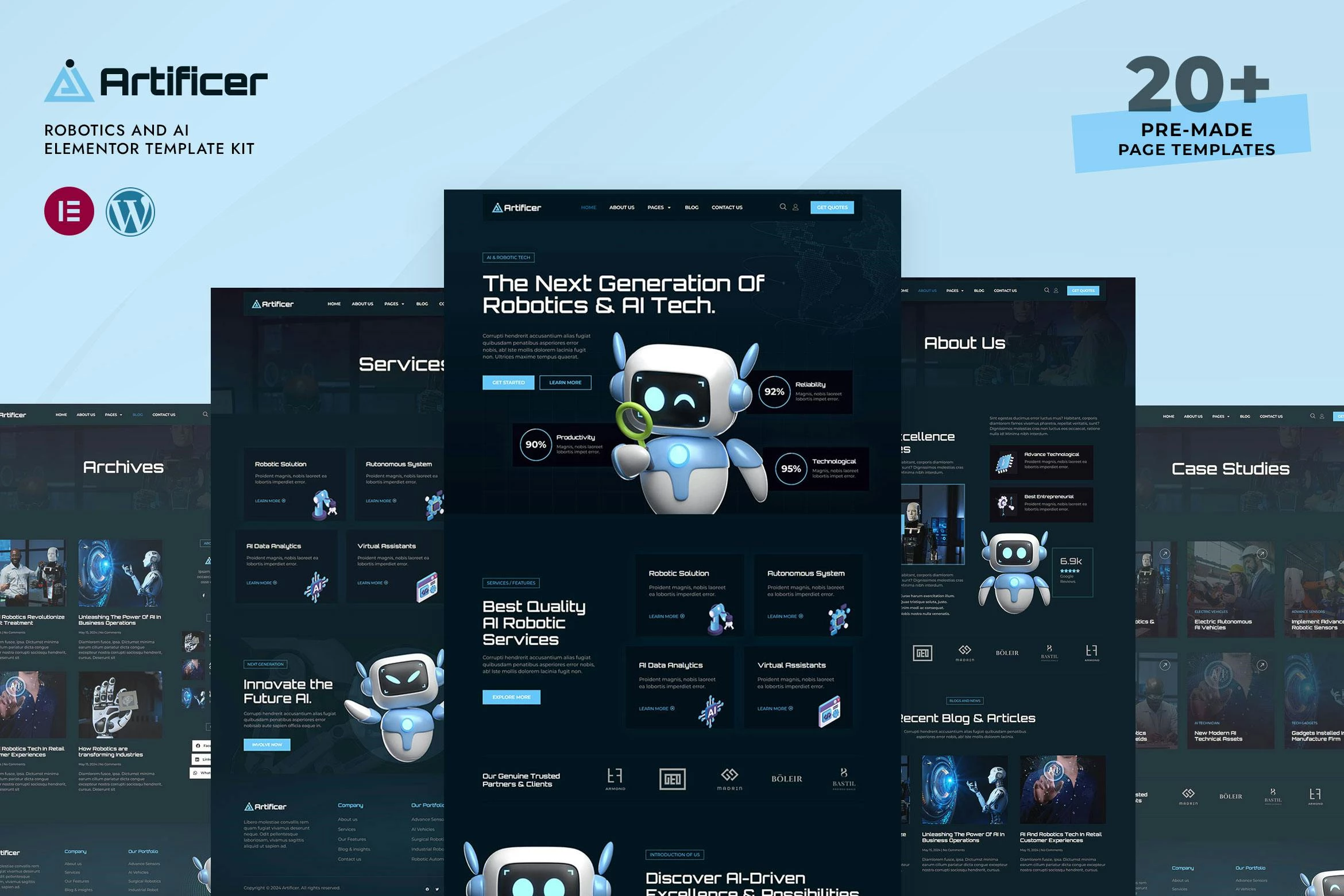 Artificer – Kit de plantillas Elementor Pro para robótica e inteligencia artificial