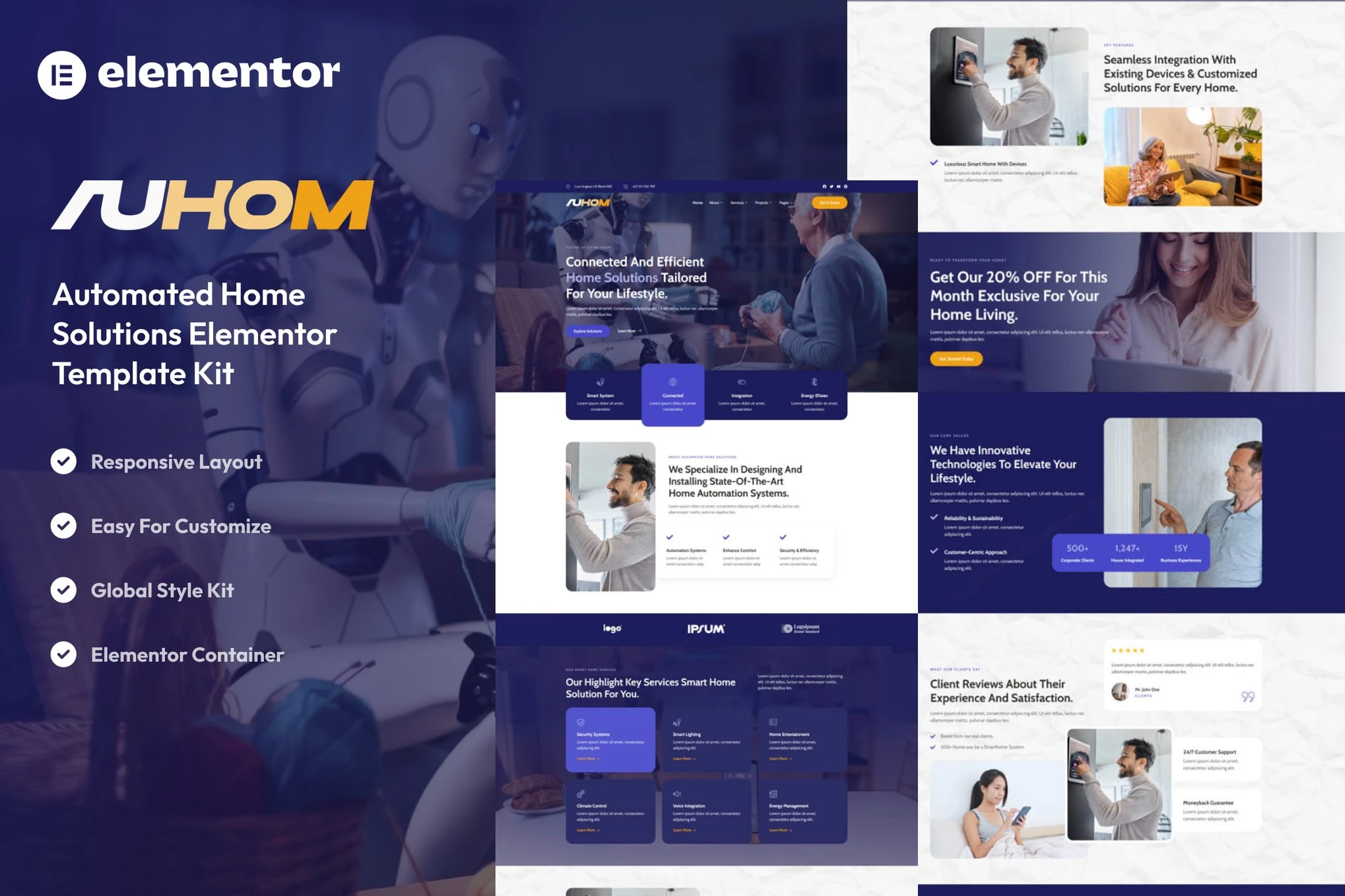Auhom – Kit de plantillas Elementor para automatización del hogar inteligente
