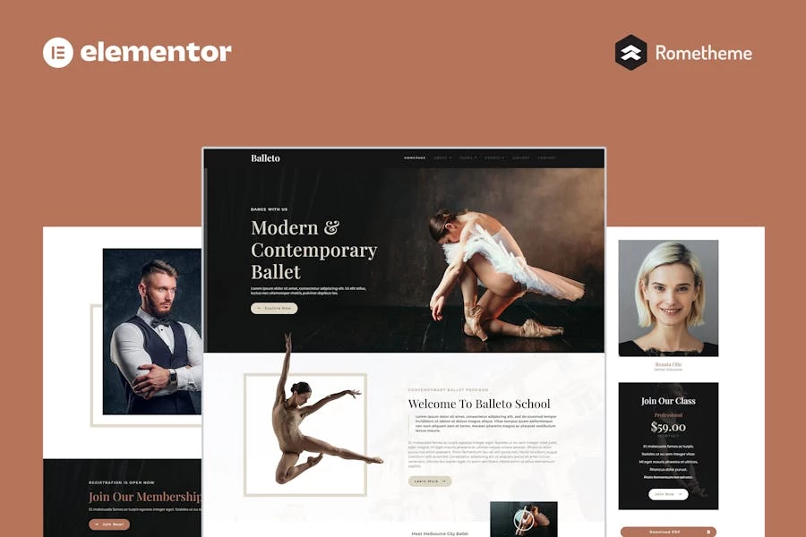 Balleto – Kit completo de plantillas para sitio Elementor Pro de la escuela de ballet