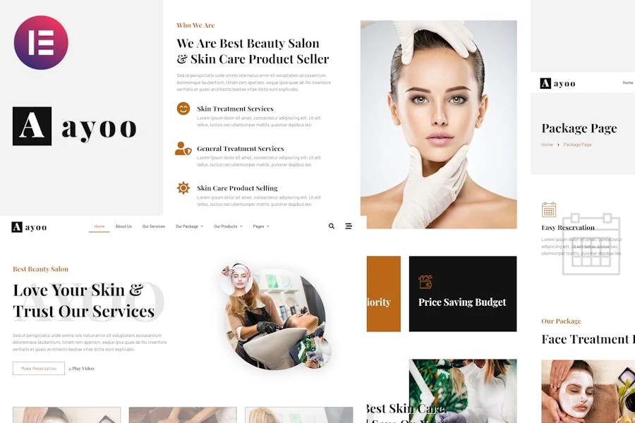 Ayoo – Template Kits Elementor para servicios de salón