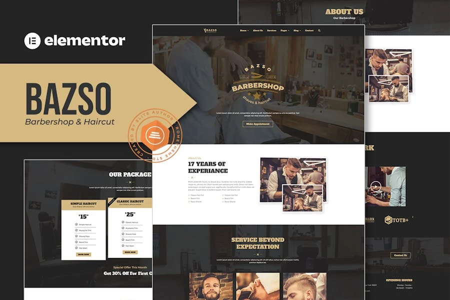 Bazso – Template Kit Elementor de Barbershop