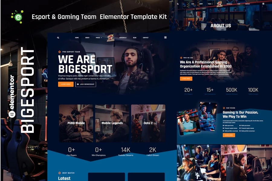 Bigesport – Template Kit Elementor para equipos de deportes electrónicos y juegos