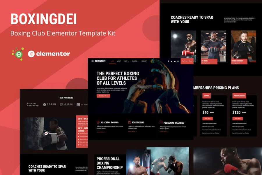 Boxingdei – Template Kit Elementor Pro para clubes de boxeo