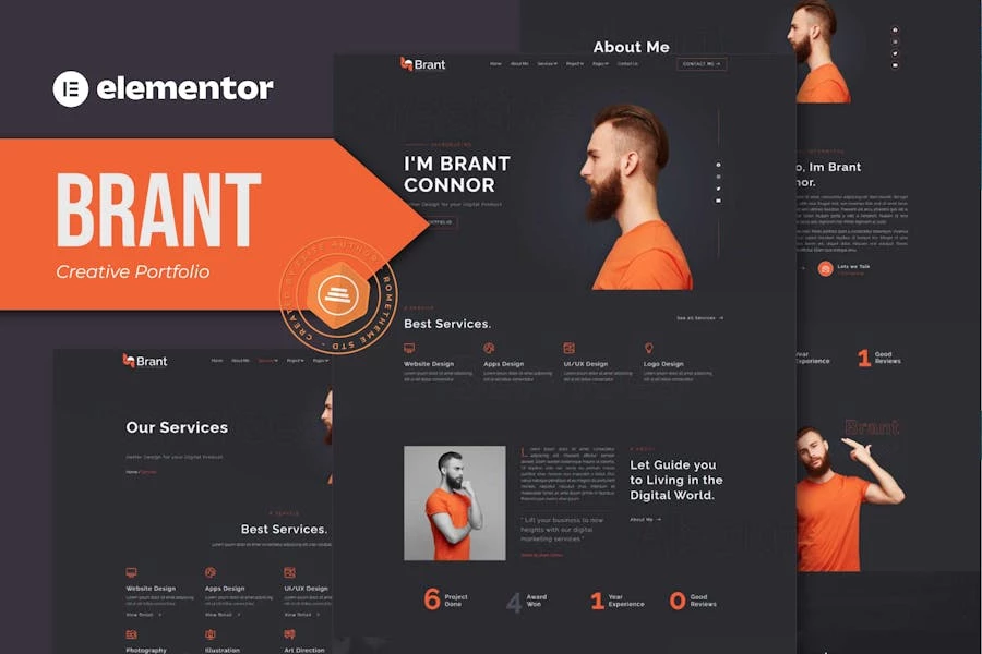 Brant – Template Kit Elementor para Porfolio creativos y Agencia