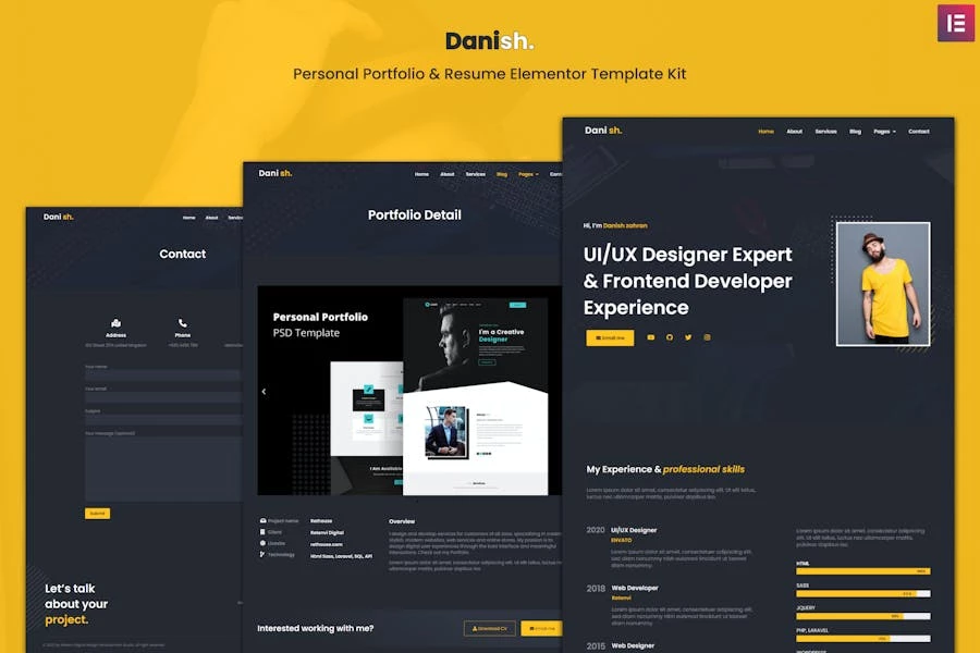 Danés – Template Kit Elementor para Porfolio personal y currículum