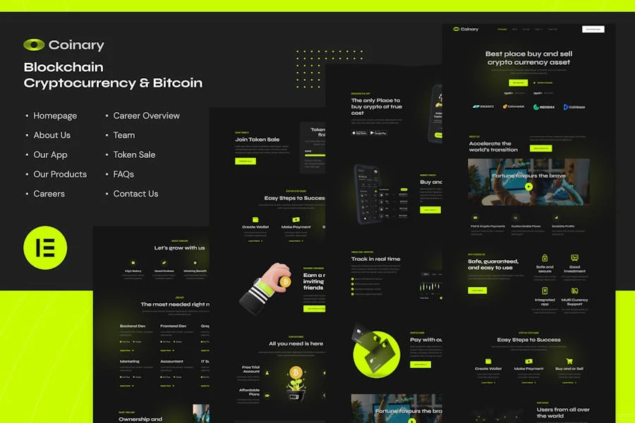 Coinary – Template Kit Blockchain Cryptocurrency & Bitcoin Elementor