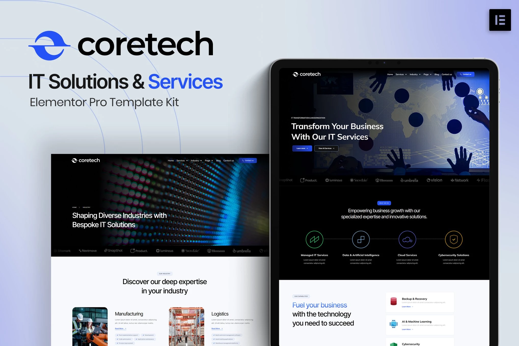 Coretech – Kit de plantillas Elementor Pro para soluciones y servicios de TI