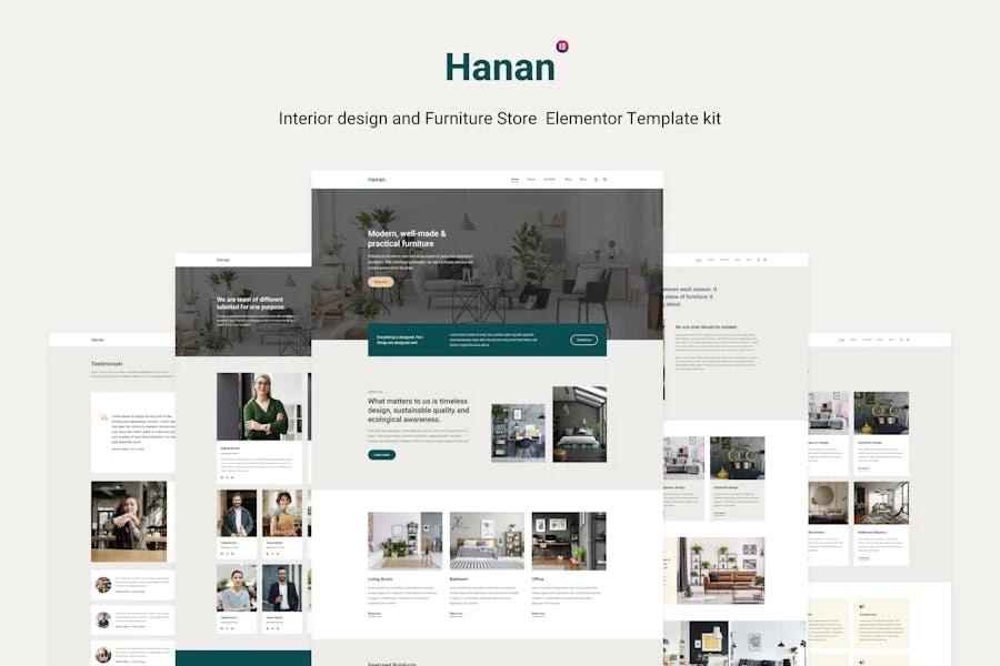 Hanan – Kit de Plantillas Elementor para Tienda de Muebles y Diseño de Interiores