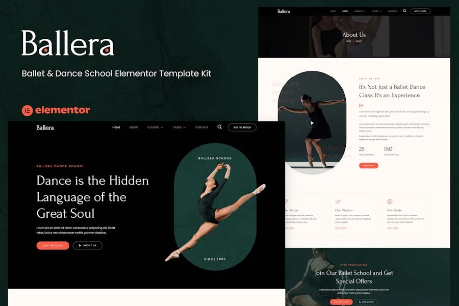 Ballera – Template Kit Elementor para escuelas de ballet y danza