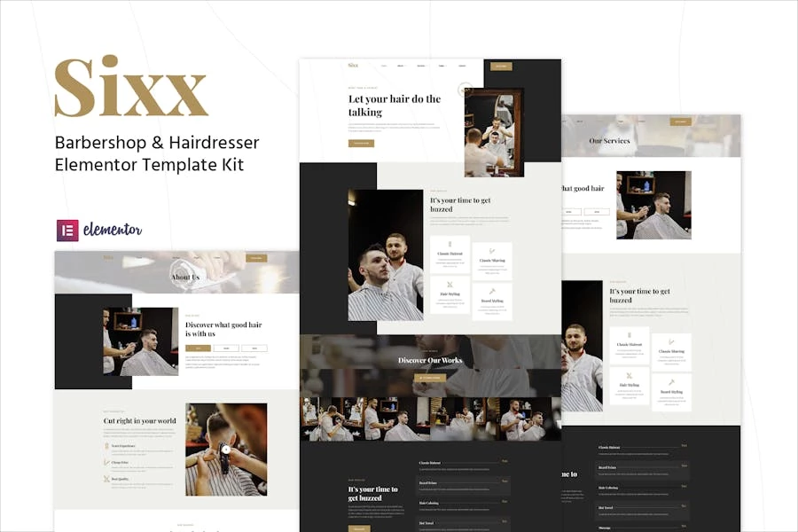 Sixx – Kit de plantillas Elementor para barbería y peluquería