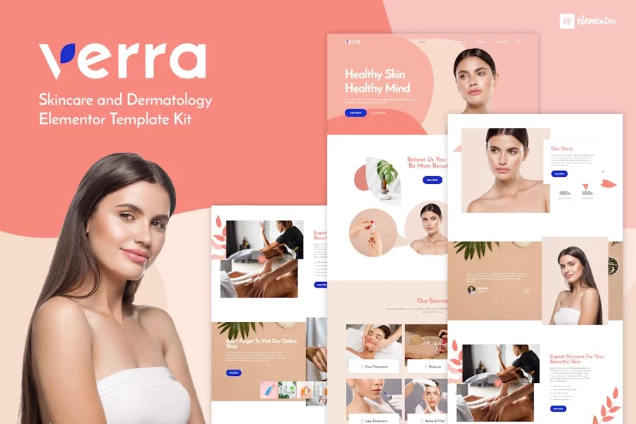 Verra – Kit de plantillas Elementor para cuidado de la piel y dermatología