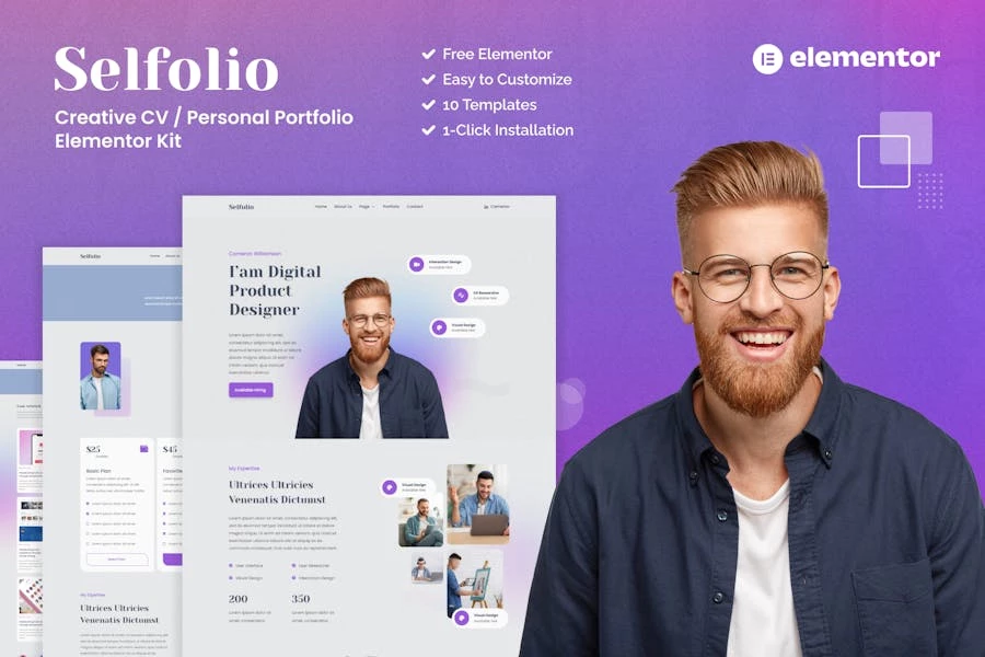 Selfolio – Kit de plantillas Creative CV Elementor