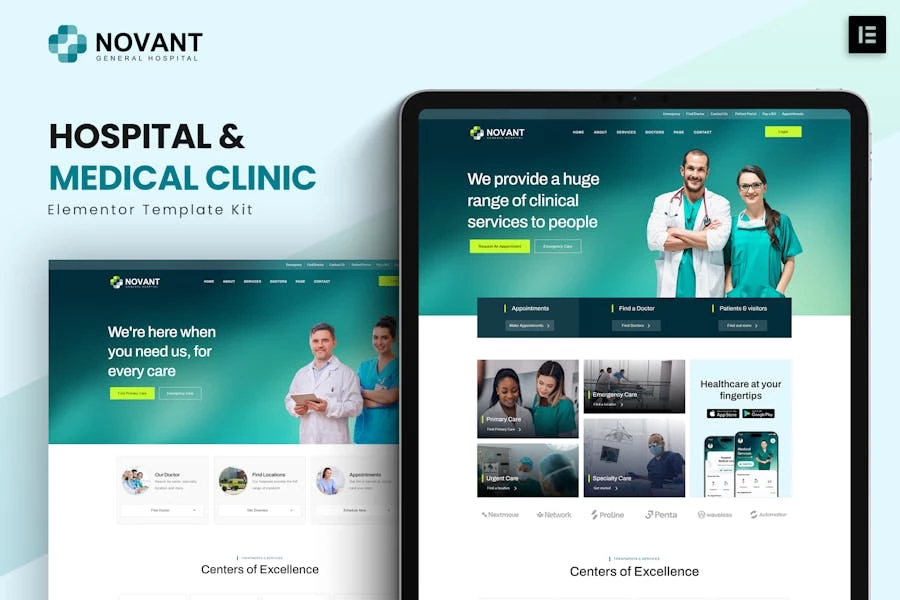 Novant – Kit de plantillas Elementor para hospitales y clínicas médicas