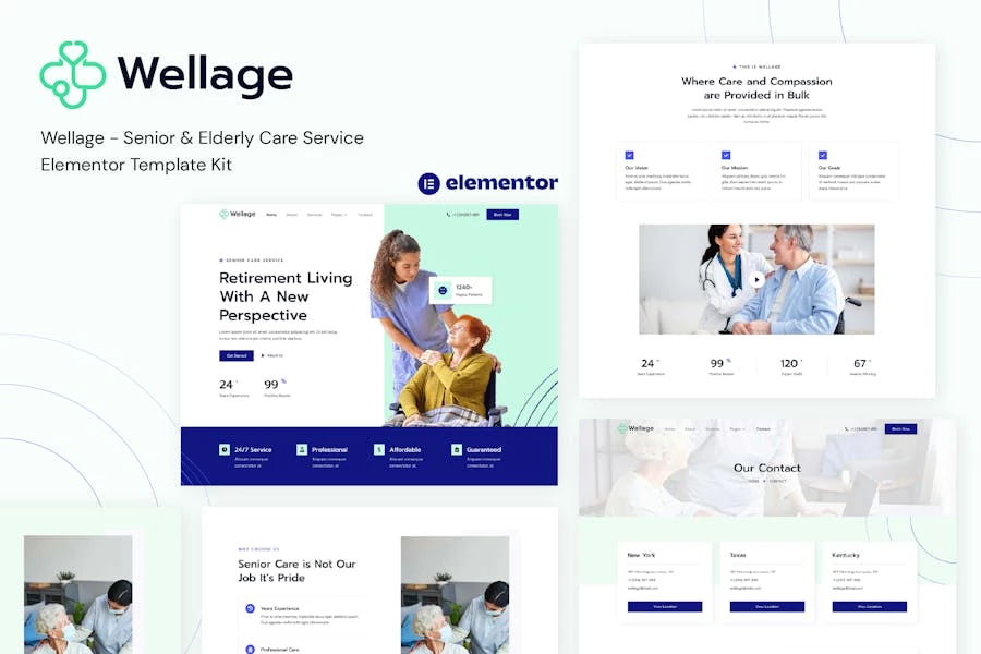 Wellage – Template Kit Elementor para servicios de cuidado de personas mayores y mayores