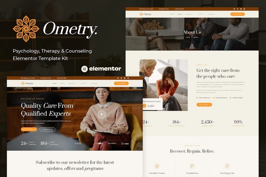 Ometry – Template Kit de Elementor de terapia y asesoramiento psicológico