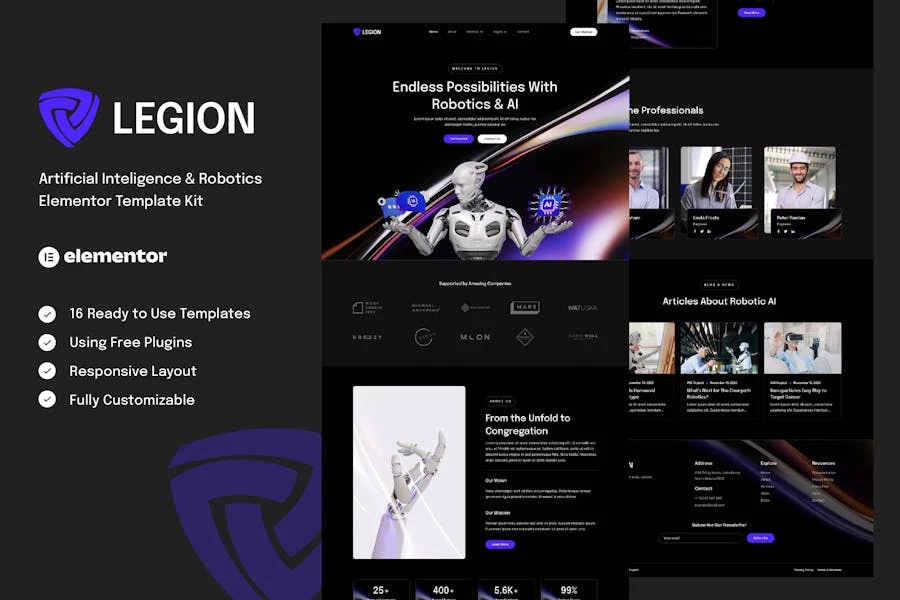 Legion - Kit de plantillas Elementor de inteligencia artificial y robótica