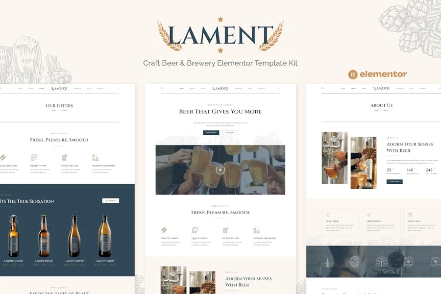 Lament – Template Kit Elementor para cerveza artesanal y cervecería