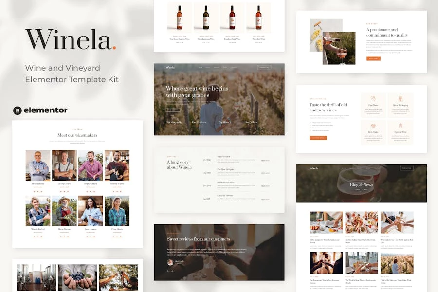 Winela – Template Kit Elementor para vino y viñedo