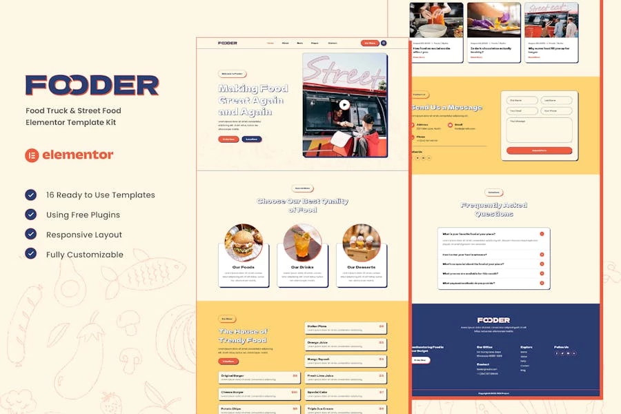 Fooder – Kit de plantillas Elementor para camiones de comida y comida callejera