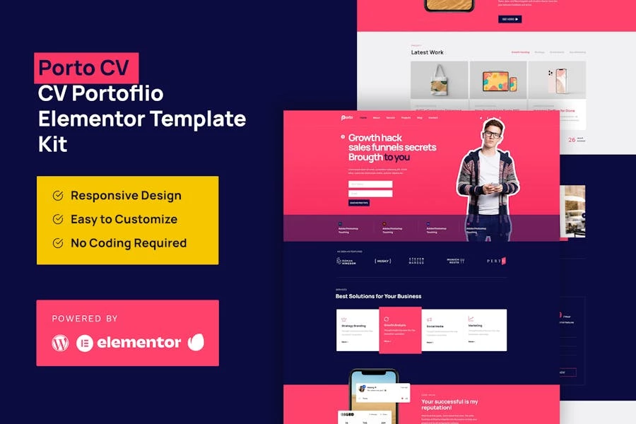 Porto CV – Kit Porfolio plantillas Pro de Elementor Personal