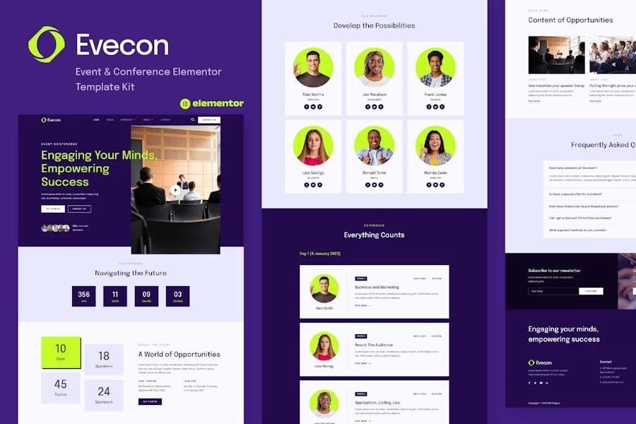 Evecon – Template Kit Elementor para eventos y conferencias