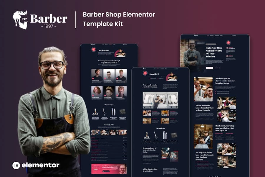 Barber 1997 – Template Kits Elementor de Barbershop