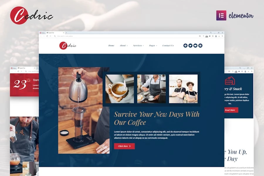 Cedric – Template Kit Elementor para café y bebidas