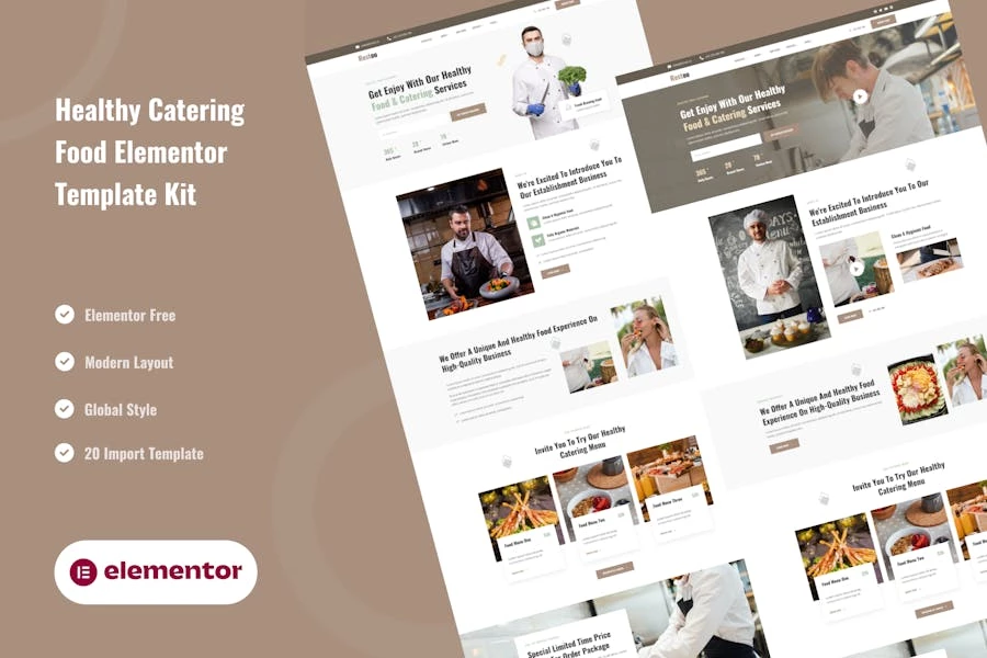 Restou – Template Kit Elementor para servicios de comidas saludables