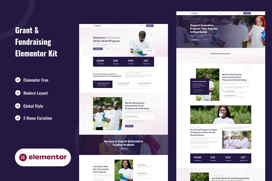 Subvenciones y recaudación de fondos – Template Kit de Elementor