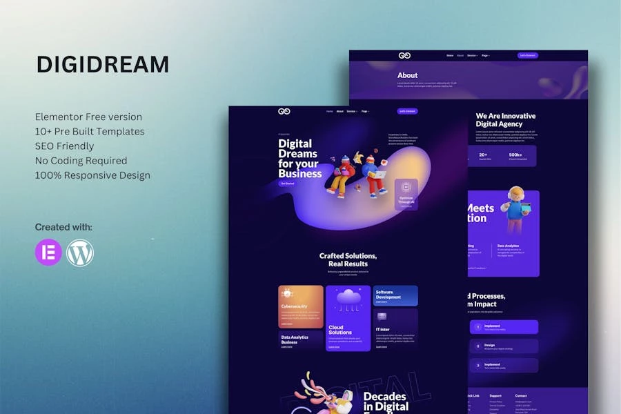 Digidream – Kit de plantillas Elementor para empresas de soluciones de TI
