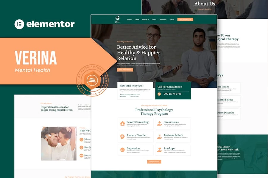 Verina – Template Kit de Elementor de salud mental