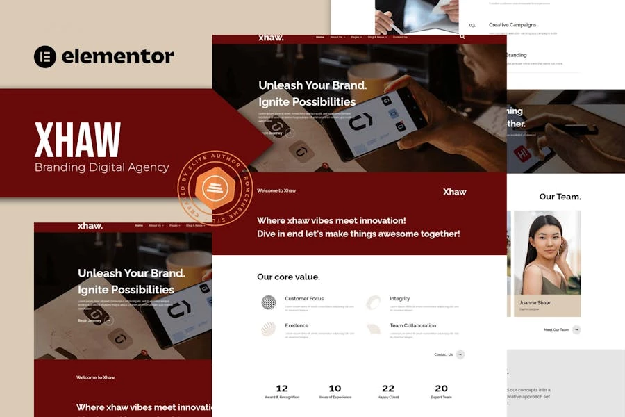 Xhaw – Kit de Plantillas Elementor para Agencia Digital de Branding
