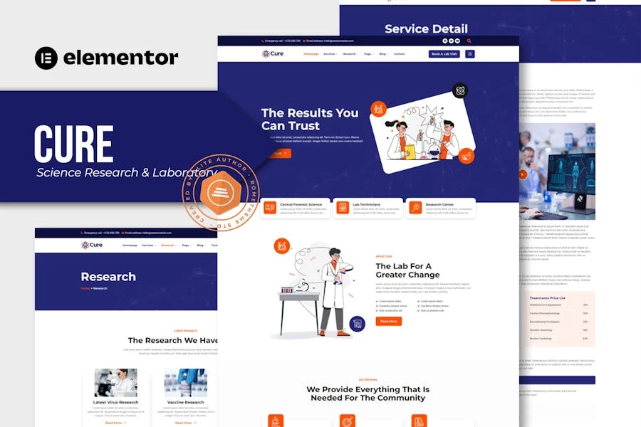 Cure – Template Kit de Elementor para investigación científica y laboratorio