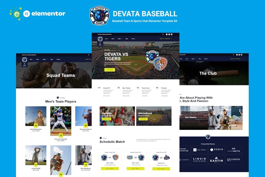 Devata – Template Kit Elementor para equipos de béisbol y clubes deportivos