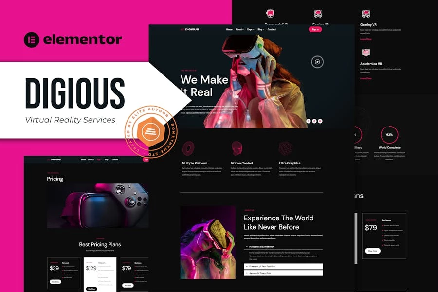Digious – Template Kit Elementor de servicios de realidad virtual