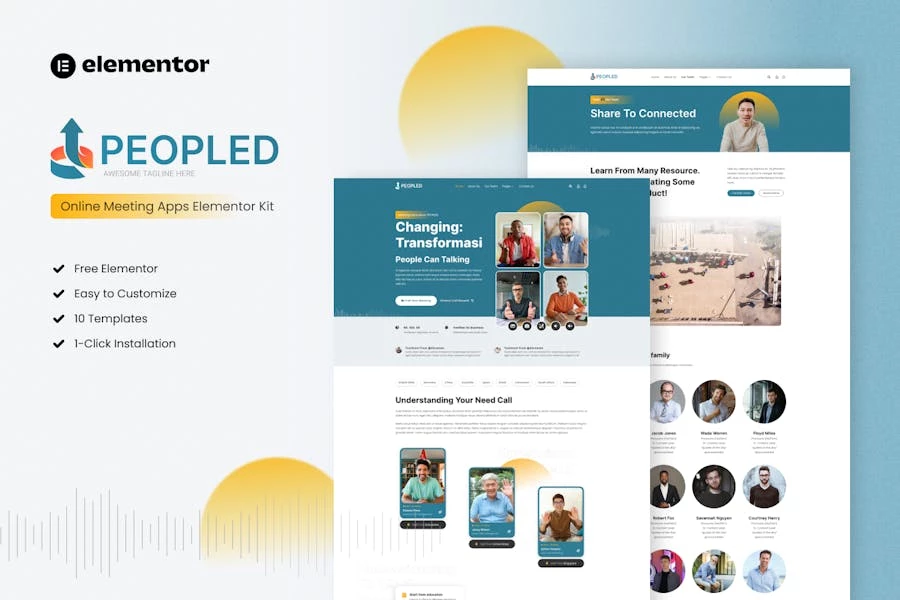 PeopleD – Template Kit Elementor para Aplicación de reuniones