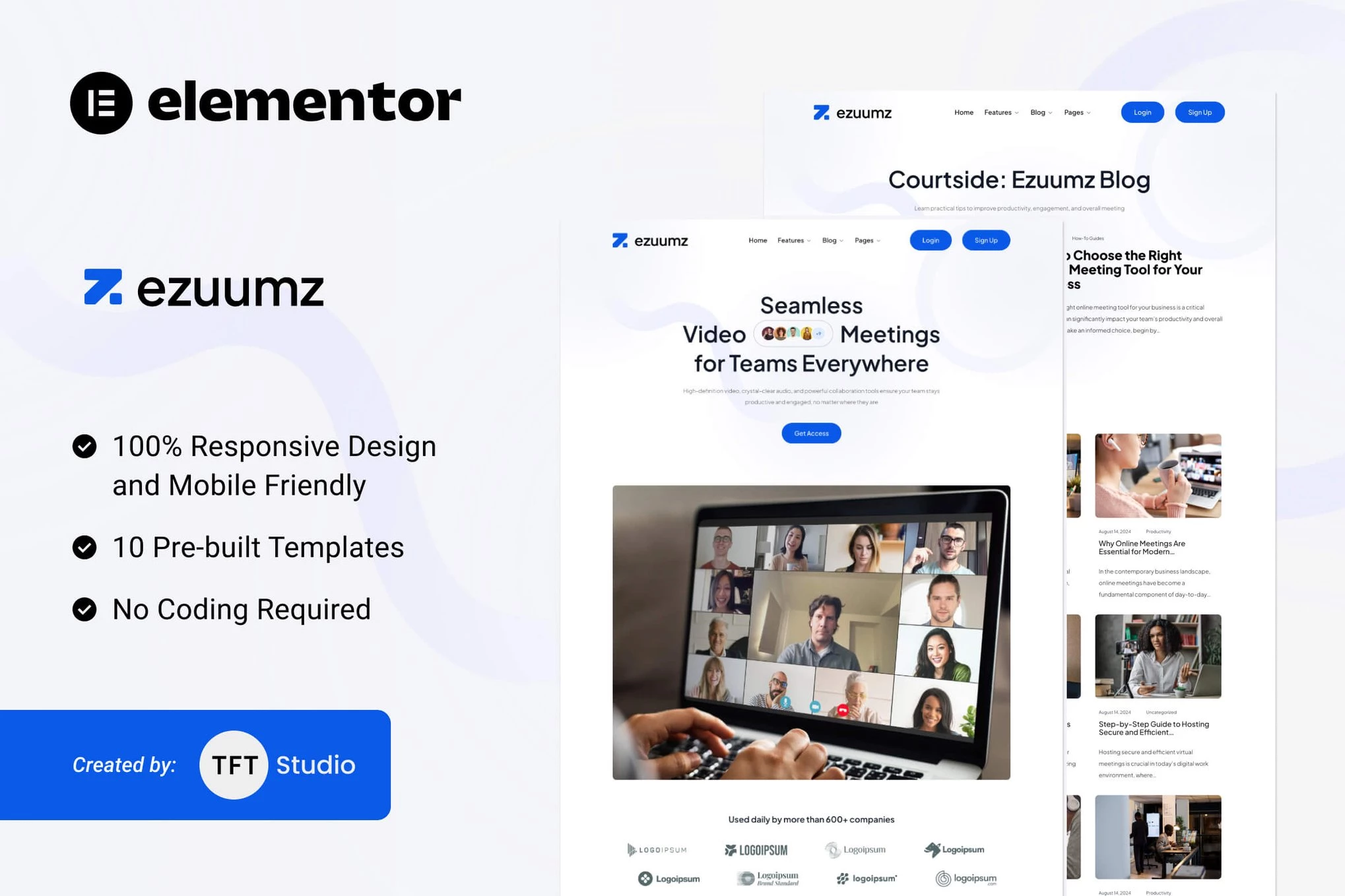 Ezuumz – Kit de Plantillas Elementor para Aplicaciones de Videoconferencias y Webinars