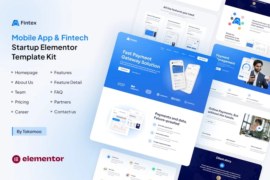 Fintex – Template Kit Elementor Aplicación móviles y empresas emergentes de tecnología financiera