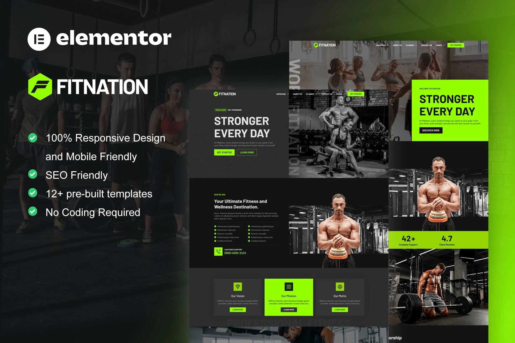 FitNation – Kit de plantillas Elementor para gimnasio y acondicionamiento físico