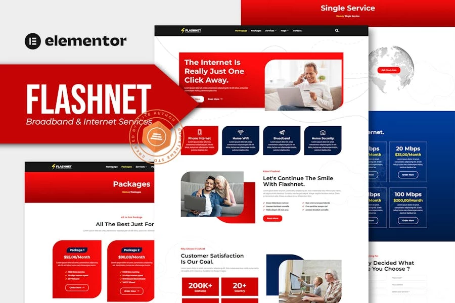 Flashnet – Kit de Plantilla Elementor para proveedores de Internet de banda ancha y