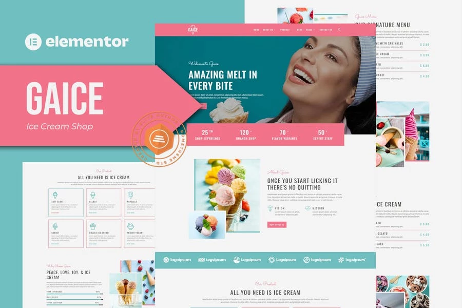 Gaice – Template Kit Elementor para heladería